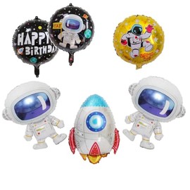 5 Pcs Space Astronaut Foil Balloons Birthday Party Decorations for Kids Space Theme Party