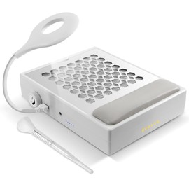 Depvko Nail Dust Collector Nail Tech, Nail Extractor Vacuum Cleaner with Lamp&Reusable Filter &Brush, Adjustable Electric Nail Fan Dust Vacuum for Manicure Acrylic Gel Nail Polishing, Low Noise, White