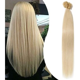 Elailite Bonding Extensions Real Hair Keratin 100% Remy Hair 1 g per Strand 16 inch (40 cm) – 50 g #60 Platinum Blonde