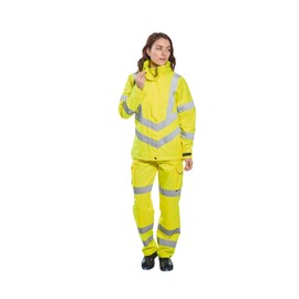 Portwest LW70 Women's Hi Vis Waterproof Rain Jacket - Reflective Safety Workwear Jacket with Pockets and Hood Yellow, X-Large