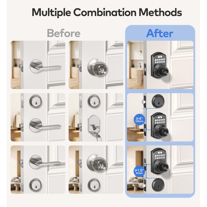 TEEHO Keyless Entry Keypad Door Lock with Handle, Electronic Digital