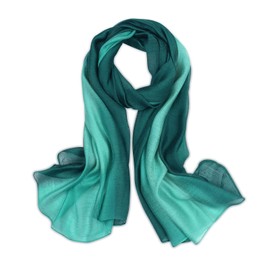 LumiSyne Silk Scarf Women's Colour Gradient Cotton Linen Silk Scarf Fashion Elegant Lightweight Soft Neckerchief Sun Cream Stole All Year Round, Dark green + mint green