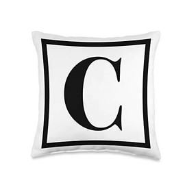 Initial Letter C Black and White Throw Pillow