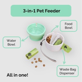 3 in 1 Collapsible Pet Travel Bowls - Silicon Pet Bowls for Travel, Hiking, & Dog Walks with Poop Bags - Portable Travel Bowl for Pets - Food and Water Bowls (Dyer Blue, 1 Poop Bag)