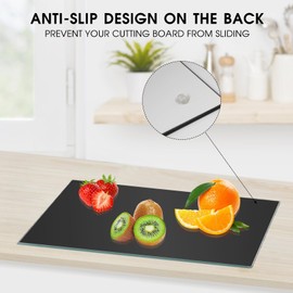 JAMBALAY Tempered Glass Cutting Board for Kitchen, 16"x12" Black Glass Cutting Board, Black Glass Chopping Board with Rubber Non Slip Feet, Heat Resistant, Shatter Resistant, Dishwasher Safe…