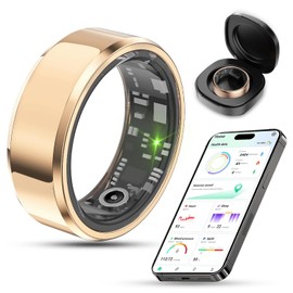 2024 New Smart Ring Health Tracker for Men Women - IP68 Waterproof Fitness Ring with Sleep Tracker/Heart Rate/Blood Oxygen/Steps/Distance/Calories, Air Gestures, Charging case Up to 7-Day, Glod #8