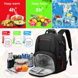 Lunch Backpack for Men, 17.3 Inch Insulated Cooler Backpack Lunch Box Backpack with USB Charging Port, Extra Large Daypack College Laptop Backpack, Water Resistant Computer Work Backpack for Travel