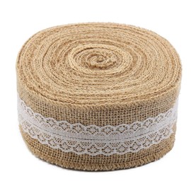 CCINEE 5.4 Yards Natural Jute Burlap Ribbon Roll with White Lace Trims Tape for DIY Crafts Wedding Decoration
