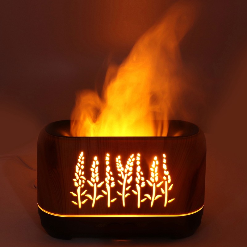 Humidifier 200ml Aroma Diffuser Wood Grain Flame Pattern Light Low