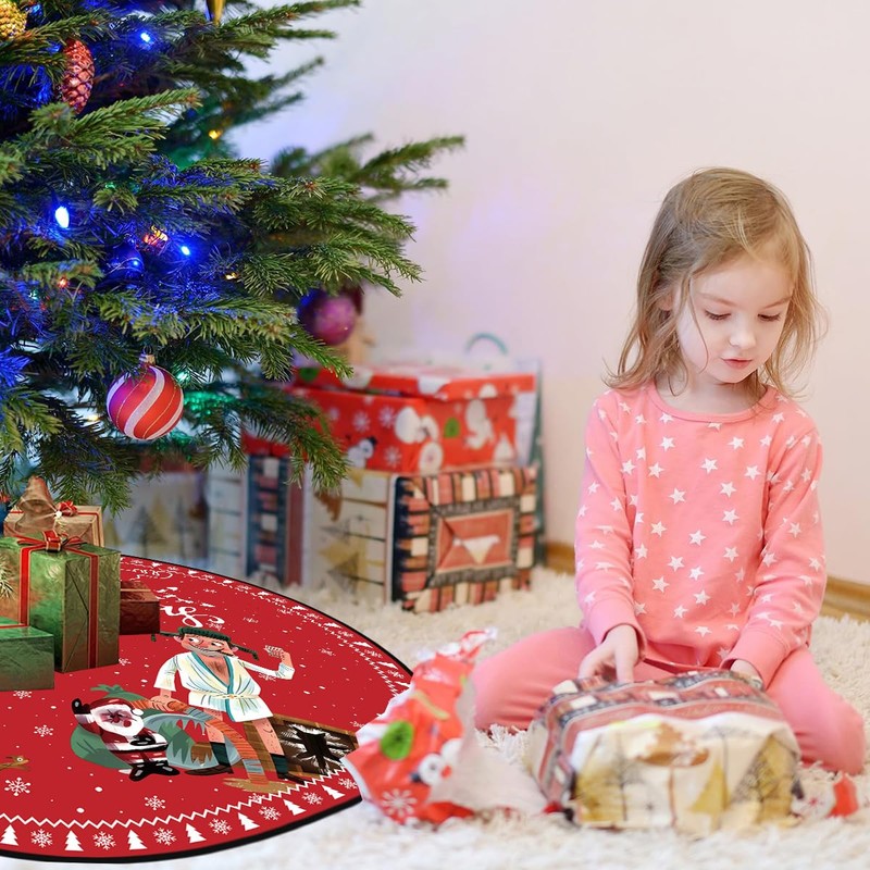 Funny Christmas Tree Skirt 48'' Happy Xmas Tree Collar Winter