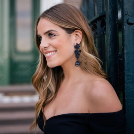 EVER FAITH Vintage Statement Teardrop Dangle Earrings, Costume Wedding Party Jewellery Art Deco Rhinestone Long Drop Chandelier Earrings for Women Sapphire Blue Black-Tone