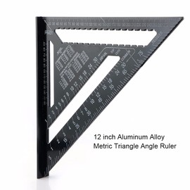 ASNOMY 7 Inch & 12 Inch Triangle Ruler, Black Triangle Ruler Rafter Square Protractor, High Precision Aluminum Alloy Triangle Rulers,Layout Measuring Tool for Engineer Carpenter（Metric and Imperial）