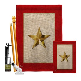 Gold Star Burlap Garden House Flags Kit Armed Forces Military Service All Branches Support Honor United State American Veteran Small Decorative Gift Yard Banner Double-Sided Made In USA 28 X 40