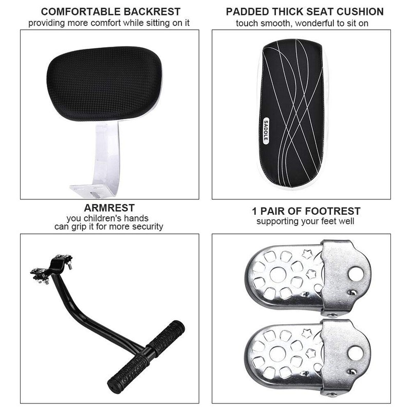 Cocoarm Bicycle Rear Seat Cushion Armrest Footrest Set, Kid Carrier