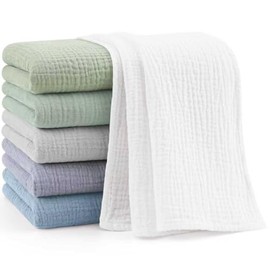 bearmoss Muslin Squares Cloths 100% Cotton Baby Burp Cloth 60x60CM Large Ultra-Absorbent Soft Baby Face Washcloths for Newborn Baby Boy and Girl, 6Pack (Green Blue)