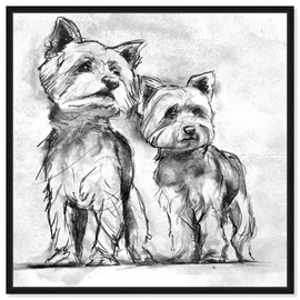 The Oliver Gal Artist Co. Animals Framed Wall Art Canvas Prints 'Yorkie' Dogs and Puppies Home Décor, 30" x 30", White, Black
