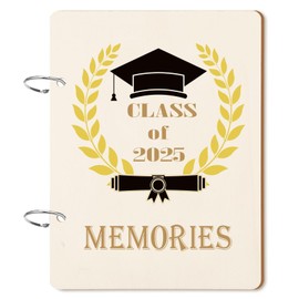 Cinnvoice 2025 Graduation Card Holder Wooden Greeting Card Binder with Metal Buckles Binding Class of 2025 Memories Keeper Postcard Album Organizer Keepsake Book
