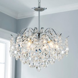 AGV LIGHTING CH012S K9 Crystal Chandelier, Raindrop Chandelier Crystals Light, Modern Pendant Chandelier Lighting, E12 Base 6-Lights, Chrome Finish