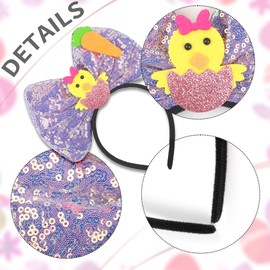 Doneace Easter Headband Purple Glitter Sequin Bow Hairband Cute Easter Egg Chick Headband for Women Girls Easter Cosplay Party Headwear Festival Costume Hair Accessories Gift 1PCS