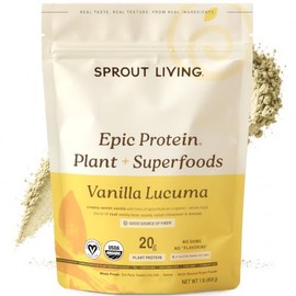 Sprout Living Epic Protein Powder, Vanilla Lucuma Flavor, Organic Plant Protein, Gluten Free, No Additives, 19 Grams Clean Vegan Protein (1 pound,13 servings)