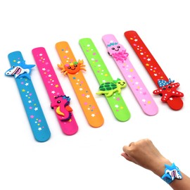 PAITUEND Marine Life Slap Bracelets Party Favors for Kids(6pack)-Jellyfish/Crab/Shark/Starfish/Turtle/Seahorse Goodie Bag Stuffers for Boys&Girls Marine Life Theme Party Supplies Carnival Prizes Suit
