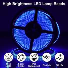 CCBASEBALL 20FT RV Awning Lights, 12v Blue Rv Led Strip Lights, IP68 Waterproof Camper Awning Lighting for Motorhome Travel,Travel Trailers, Camper, Food Trucks