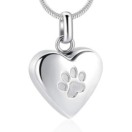 1Pcs Pet Cremation Jewelry for Ashes Pendant Paw Print Pet Heart Urn Necklace Memorial Keepsake Jewelry for Pet/Dog's/Cat's Ashes (Heart-Silver)