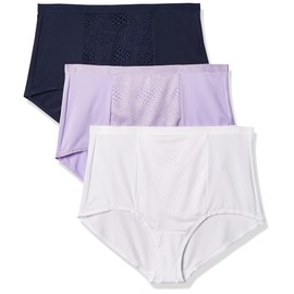 Warner's womens Blissful Benefits By Warner's Tummy Smoothing Brief Panties Multipack Underwear, Lavender Macaron/White/Navy Ink, Medium US