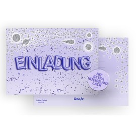 Edition Colibri 10 Birthday Invitations for Girls and Boys, Planets, Space, Purple and Silver Glitter, Children's Birthday Invitation