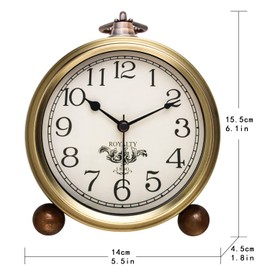 NEOTEND Gold Desk Alarm Clock for Bedroom Kids Modern Mantel Small Table Clock Desktop Farmhouse Tabletop Metal Battery Operated Clock for Bedside Living Room Office Silent 5.5 Inches (Arabic)