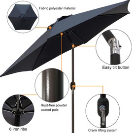 Blissun 7.5 ft Patio Umbrella, Yard Umbrella, Outdoor Market Umbrella with Push Button Tilt Crank (Black)