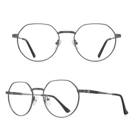 RB.Pilot Classic Round Polygon Reading Glasses for Men Women Light Blocking Computer Readers Spring Hinge Metal Frame