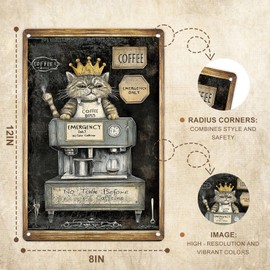 The Retro Iron logo Coffee Boss, No Talk Before Caffeine Sign, Walls Of Cafe Are Decorated With Fun Sign, 8 x 12 Inches