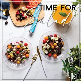 Vikko Salad Plate, Set of 4 Glass Plates, Dessert, Salad, Appetizer Plate, Elegant Textured Glass Design, Stackable 8.5 Inch Plates, Dishwasher Safe