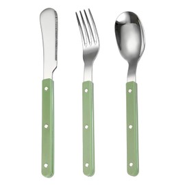 Korean Style Stainless Steel Flatware Set Fork, Knife Spoon, Modern Cutlery for Dinner and Dessert 3Piece (Olive Green)