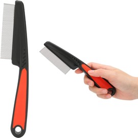 Flea Comb, Dandruff Comb, Multifunction Stainless Steel Fine Tooth Comb Nit Removal Hair Comb Cat Dog Pet Grooming Scalp Flea Comb, Easy to Hold (Black Red, 18cm*4.4cm)