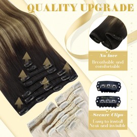 Ve Sunny Clip in Hair Extensions Black Ombre Hair Extensions Clip ins Black Balayage Brown with Caramel Blonde Human Hair Clip in Extensions for Women 14Inch 100g