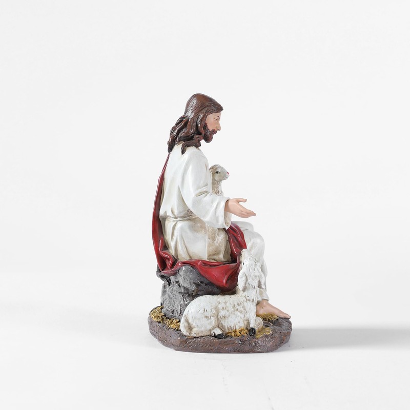 ASTARIKO The Good Shepherd Jesus Statue with Lambs, 8-Inch Resin