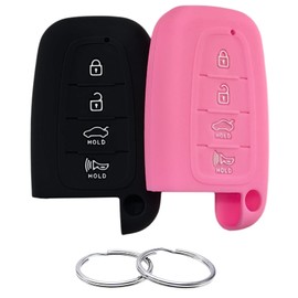 REPROTECTING Silicone Rubber Key Fob Cover Compatible with 2007-2017 Hyundai Azera Elantra GT Equus Genesis Santa Fe Tucson Veloster Veracruz Kia Forte Optima Sorento Sportage (Black Pink)