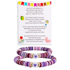 QqzsJewls First Day of School Matching Bracelets for Mom and Daughter Back to School Bracelet Mommy and Me Purple Heart Beaded Bracelets Bulk for Kindergarten Girls