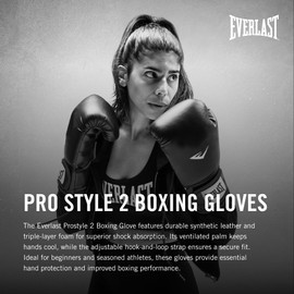Everlast Prostyle 2 Boxing Gloves | Classic Fight Training Gloves for Men and Women | Secure Fit Hook and Loop with Wrist Support | Heavy Bag & Fitness Training (16 oz | Black)