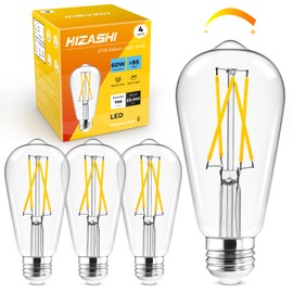Hizashi LED Edison Bulbs, 6W, Equivalent 60W, Dimmable E26 LED Bulb, 3000K Soft White, 95+ CRI 700 Lumens, ST19 Vintage Light Bulbs, Clear Glass, Pack of 4