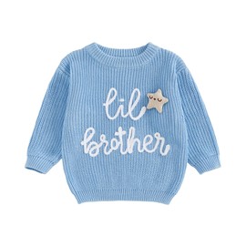 Little Brother Newborn Outfit Baby Boy Knit Sweater Long Sleeve Pullover Sweatshirt Toddler Fall Winter Clothes (Blue, 2-3 Years)