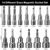 14-Piece Socket Spanner Set, 6-19 mm Magnetic Socket Adapter 1/4