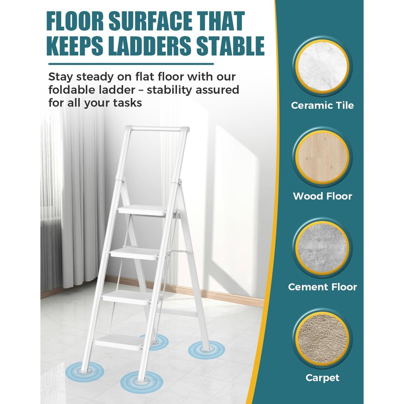 GORWARE 4 Step Ladder, Foldable Step Stools 330lbs Lightweight Sturdy