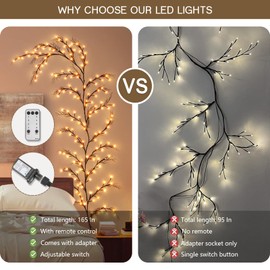 160LED Vines Lights with Remote,9FT and 40 Coral Branches and 8 Modes, Indoor Plants Flower Willow Lights, Artificial Tree for Wall Bedroom Living Room Kitchen Home Room Decor-Warm White（1Pc Black）
