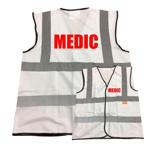 Medic White Hi Vis Viz Safety Vest Waistcoat, Reflective High