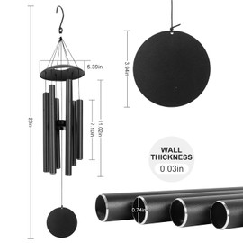 Wind Chimes for Outside, 28-Inch Simple Metal Wind Chimes Deep Tone with 6 Thick Aluminum Tubes – Ideal Gift for Mom or Grandma, Perfect for Garden, Patio, or Backyard Decoration (Black)