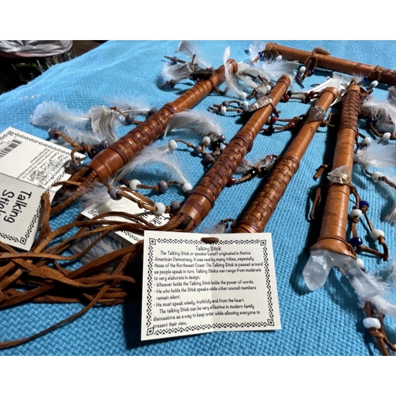 1 ONE Navajo talking stick 14" w/dangle beads & Stone