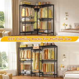 Raybee Clothes Rack,Clothing Racks for Hanging Clothes Heavy Duty,Adjustable Garment Rack with Shelves,Clothing Rack Max Load 905LBS,75" W x 77" H x 17.8" D,Black